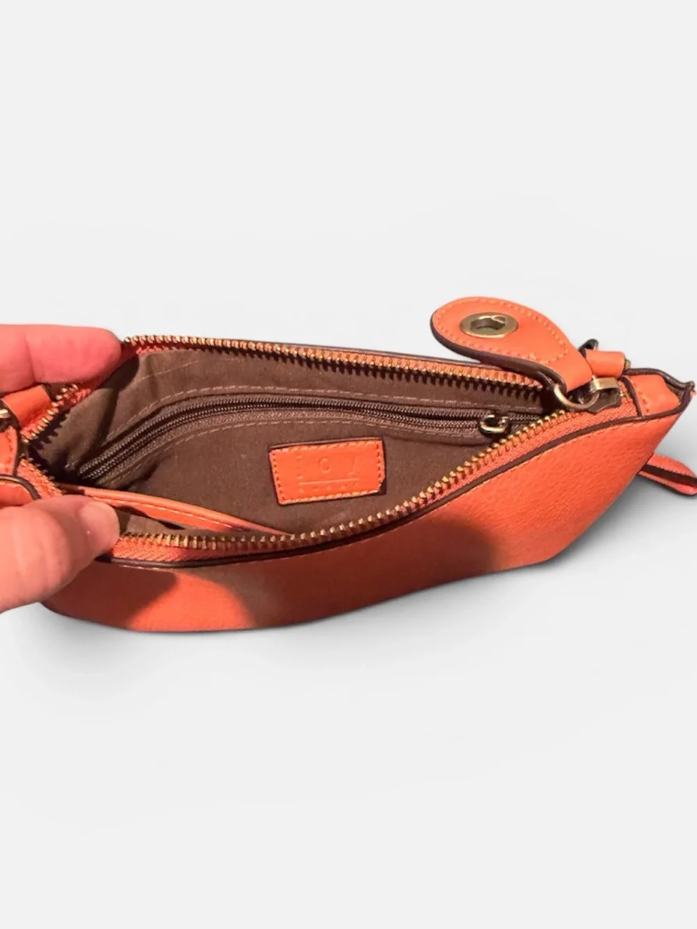 Joy Susan Mini Crossbody Wristlet Clutch Coral Vegan Leather Convertible Bag